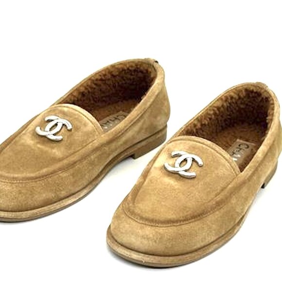 CHANEL REV Shearling Lined Suede Calfskin CC Loafers Moccasins Flat Shoes - Picture 8 of 15